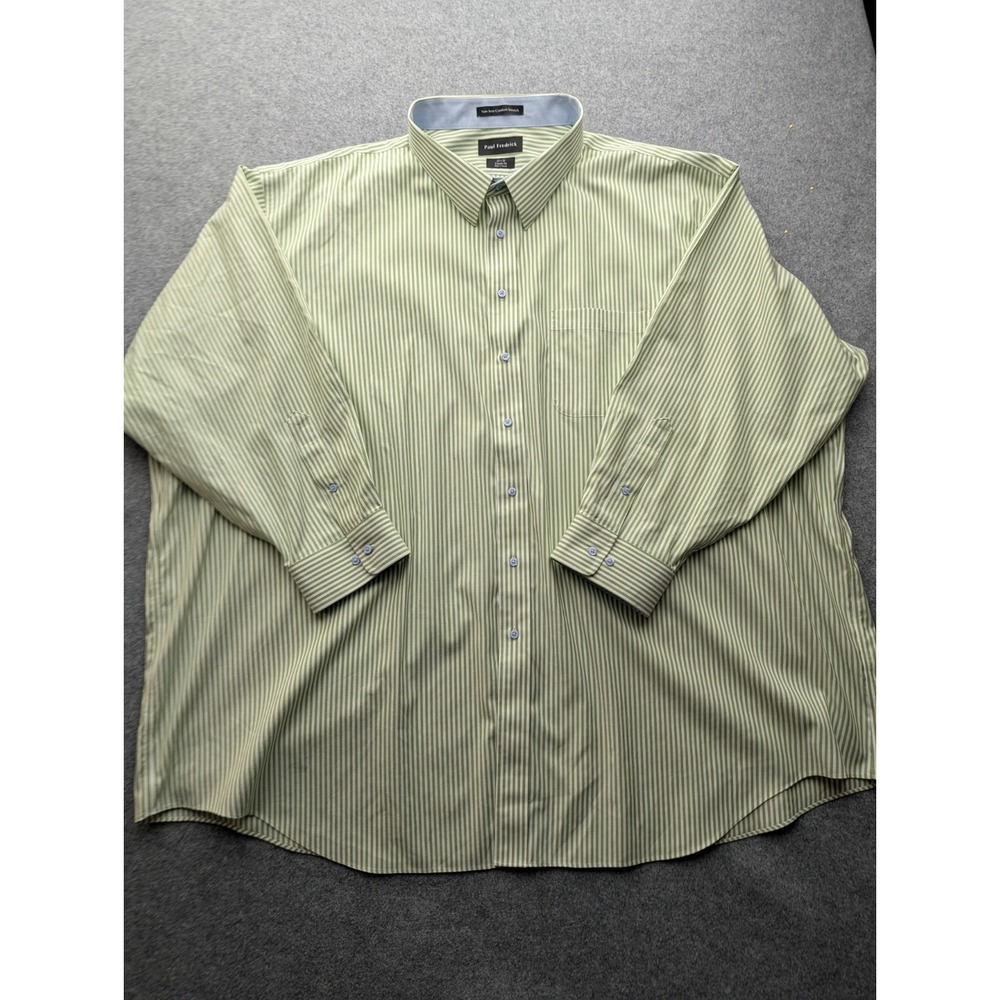 Paul Frederick Men's Shirt 22-35 Non-iron Classic Fit Green White Striped Button